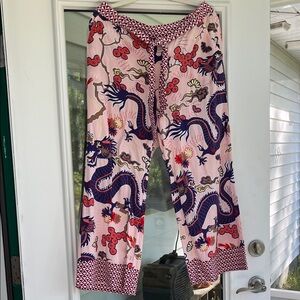 Ulla Popken Pink and Blue Dragon Print Pants